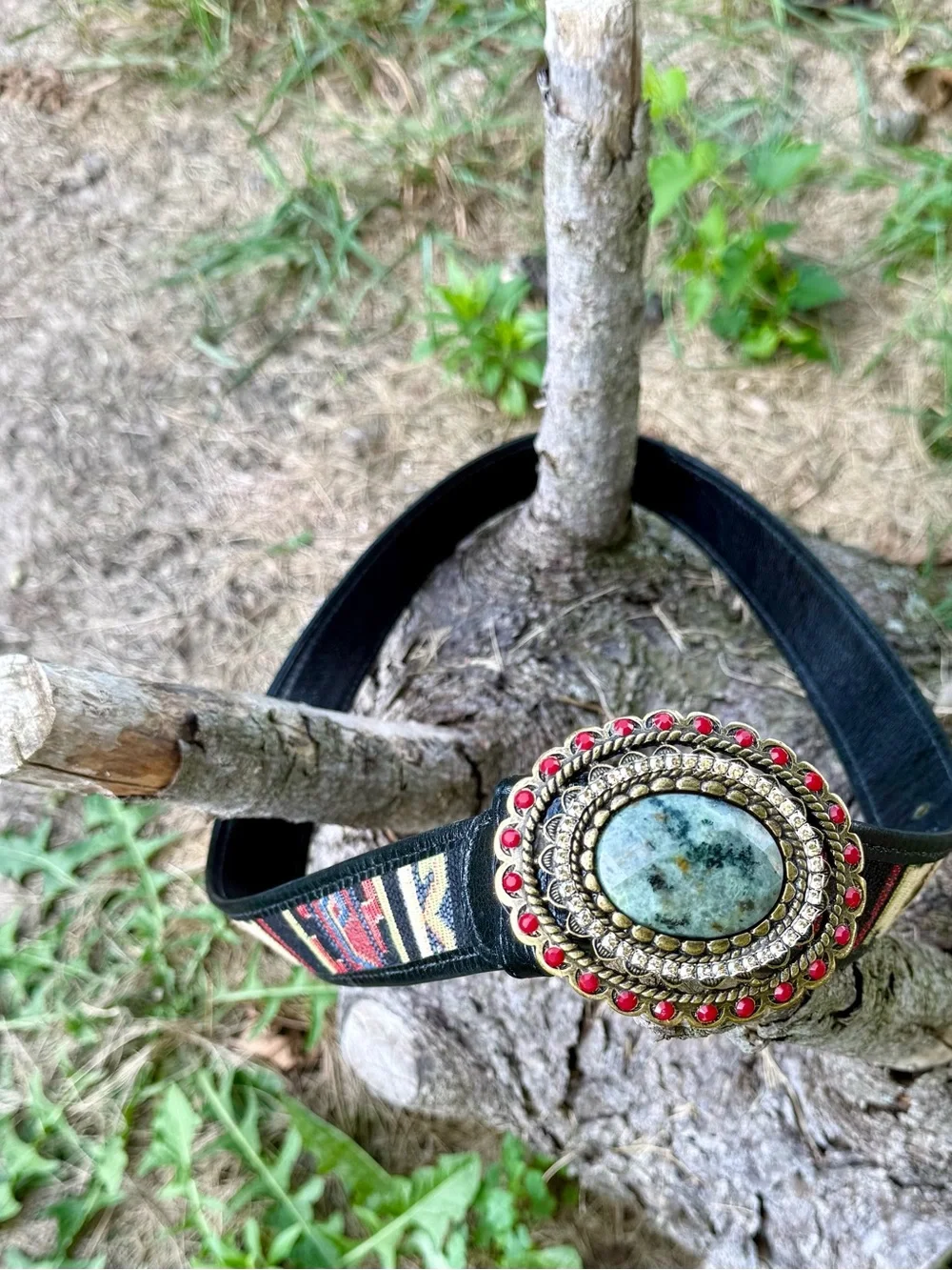 Boho Gemstone Statement Belt - Red, Black & Green